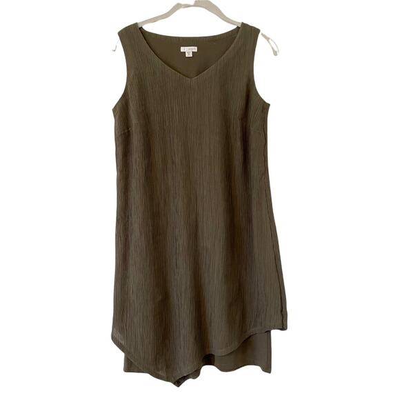 J. Jill Green Pure Jill Olive Asymmetrical Hem Crinkle Dress Lagenlook XS - Picture 3 of 9